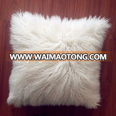 Hot sale white anti-fire faux fur sheepskin pillow mongolian tibetan lamb fur cushion cover LYFP005